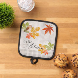 Porta Ollas Hola otoño con hojas de aves y caídas
