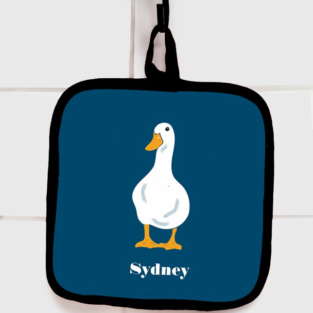 Porta Ollas Ilustracion de pato blanco personalizado sobre azu (Subido por el creador)