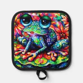 Porta Ollas Impresionante Impresionista sapo Floral Verde Azul