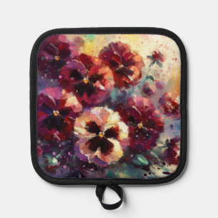 Porta Ollas Impresionante pintura con flores de Maroon Pansies