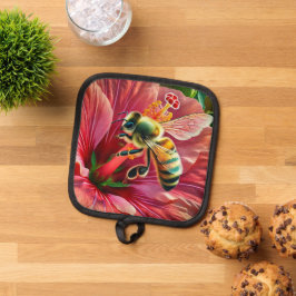 Porta Ollas La abeja poliniza una flor hibiscus vibrante