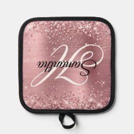 Porta Ollas Laminado Rosa Claro Brillante Monograma Elegante