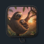 Porta Ollas Mama y Baby Sloth<br><div class="desc">Este portamaletas muestra una linda y feliz pereza materna sosteniendo a su bebé.</div>