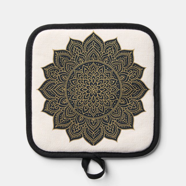 Porta Ollas Mandala de oro y marina (Anverso)