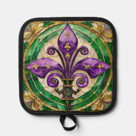 Porta Ollas Mardi Gras Sained Glass Fleur de lis