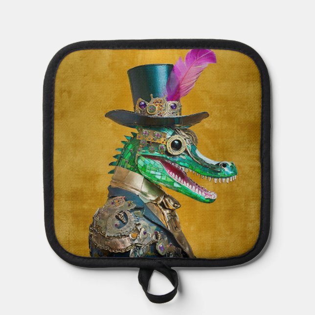 Porta Ollas Mardi Gras Steampunk Fiesta Animal Alligator (Anverso)