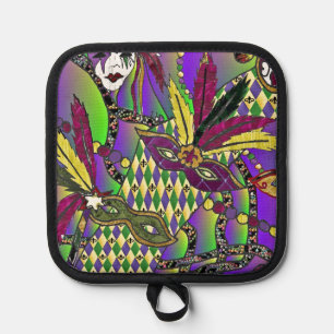Porta Ollas Máscaras de plumas de Mardi Gras psicodélicas