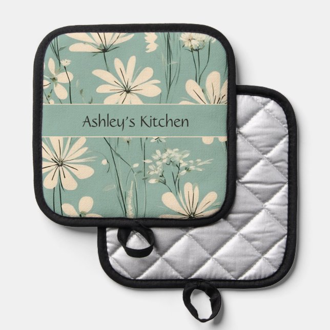 Porta Ollas Moderno Floral de Media Siglo Daisy Nombre Persona (Anverso/Reverso)