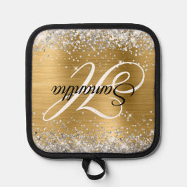 Porta Ollas Monograma elegante con lámina de oro y brillo plat