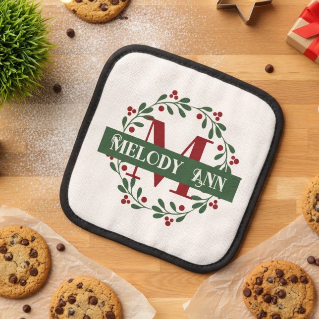 Porta Ollas Monograma festivo (Personalized Monogram Christmas Holiday oven mitt)