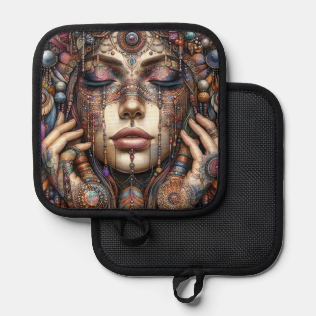 Porta Ollas Mujer con elaborada fundamentación de inspiración  (Anverso/Reverso)