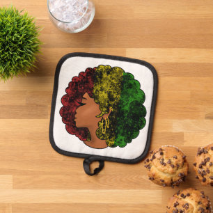 Porta Ollas Mujer negra rasta afro rojo amarillo verde
