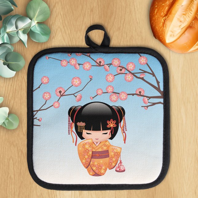 Porta Ollas Muñeca Ume Kokeshi - Azul Chica Geisha japonés (Subido por el creador)