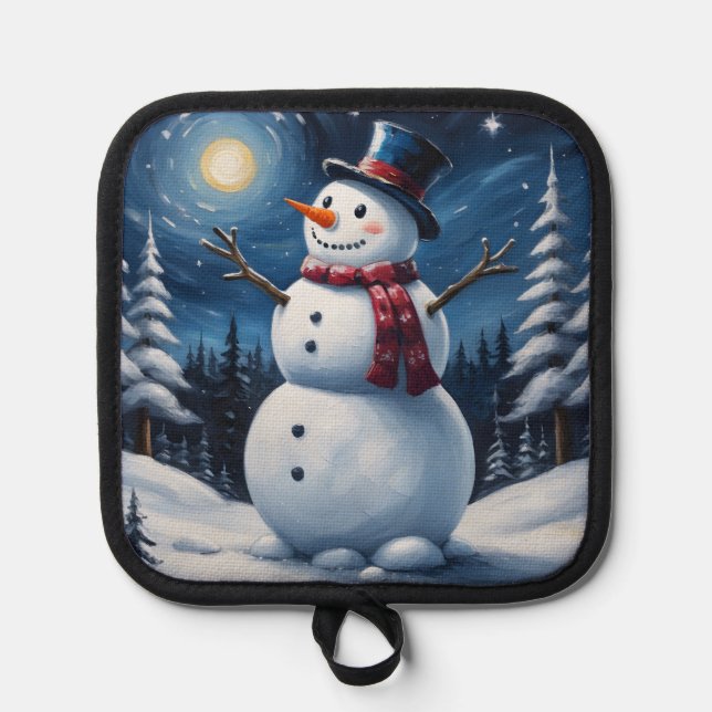 Porta Ollas Muñeco de nieve feliz navidad (Anverso)
