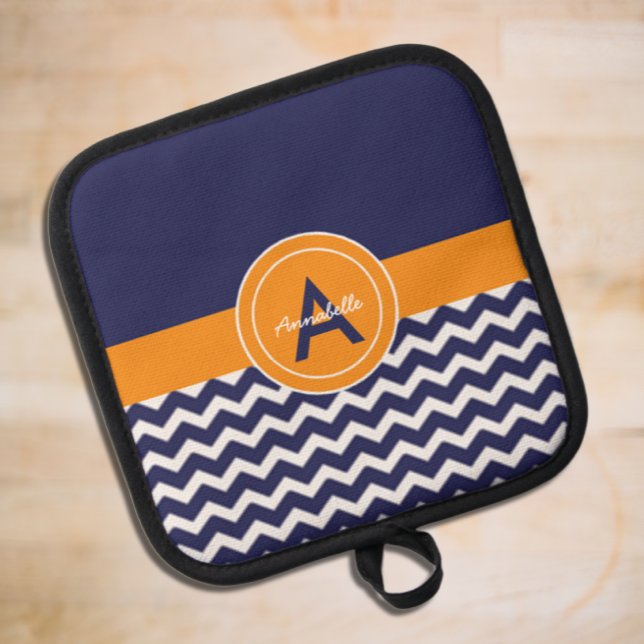 Porta Ollas Naranja azul oscuro Chevron (Subido por el creador)