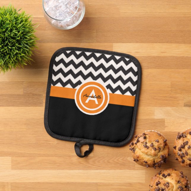 Porta Ollas Naranja negro Chevron (De arriba hacia abajo)