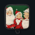 Porta Ollas Navidades de la familia Santa<br><div class="desc">Una antigua familia retro de santa claus de una antigua tarjeta de navidades, con Santa Claus, Claus y un pequeño claus, perfecta para unas divertidas vacaciones retro.</div>
