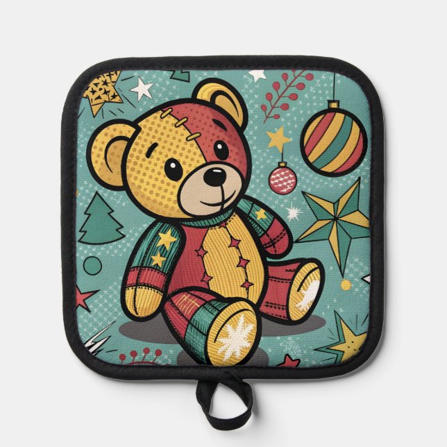 Porta Ollas Navidades de Whimsical Patchwork Teddy Bear (Anverso)