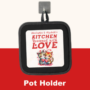 Porta Ollas Nombres personalizados cocina lindos gatos rojos