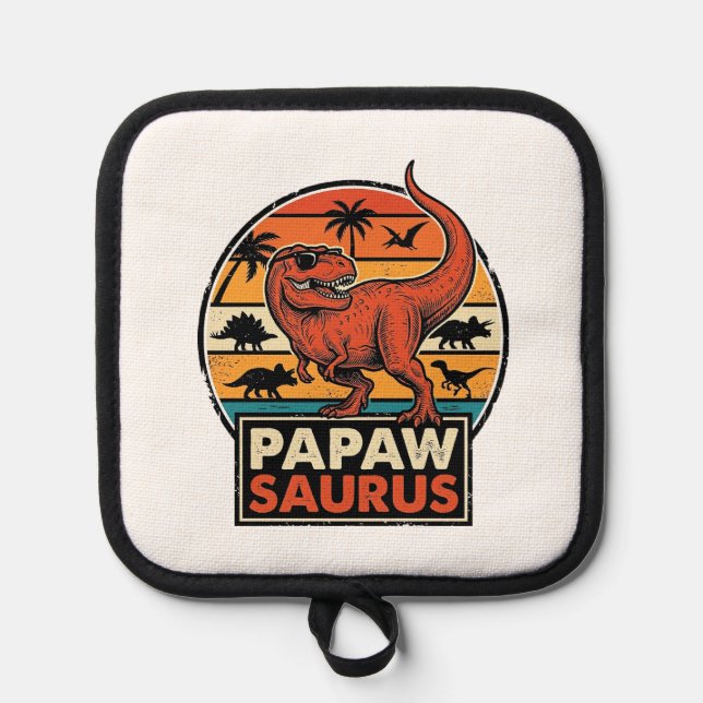 Porta Ollas Papawsaurus Diseño Vectorial Retro Dinosaurio Atar (Anverso)