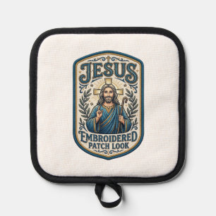 Porta Ollas Parche Bordado de Jesús Mira Parche Bordado de Jes