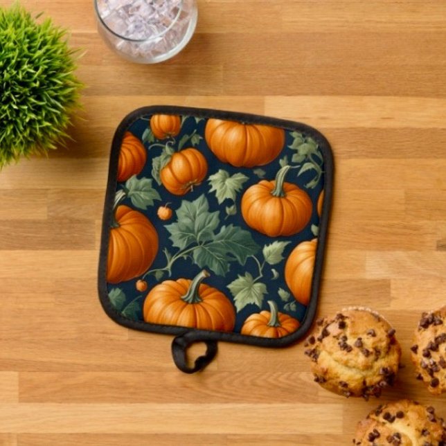 Porta Ollas Parche de Calabaza Frondosa (Pot Holder Full rubber protection cover no slip silicon hanging loop. 
)