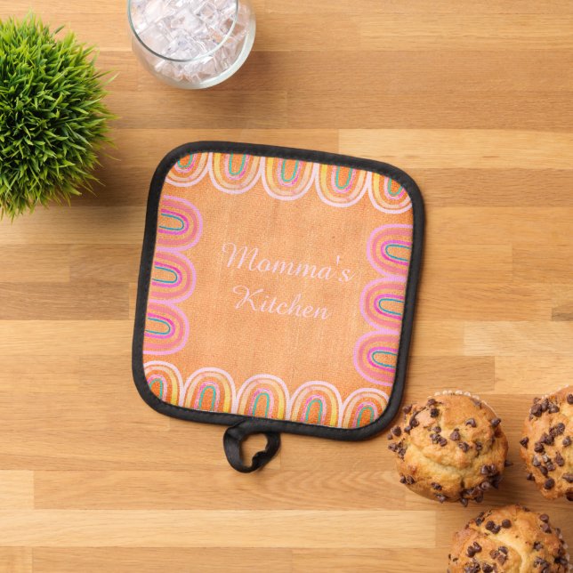 Porta Ollas Patrón Arcoíris Folclórico de la Cocina de Mamá (De arriba hacia abajo)