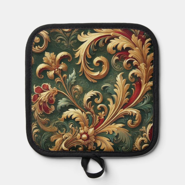 Porta Ollas Patrón de Damasco barroco de lujo (Anverso)