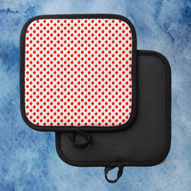 Porta Ollas Patrón de fruta roja de Apple (A cute pot holder with a pattern of red apples with green leaves.)