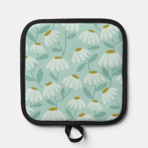 Porta Ollas Patrón de margaritas florales azul teal y verde ol