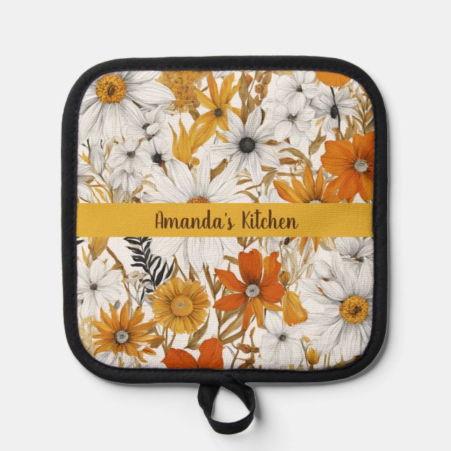 Porta Ollas Personalizado Farmhouse Wildflower Daisy (Anverso)