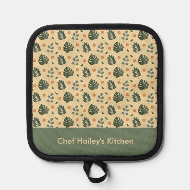 Porta Ollas Personalized Botanical Name Cream and Sage Green (Anverso)