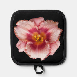 Porta Ollas Pink Daylily sobre Floral Negra