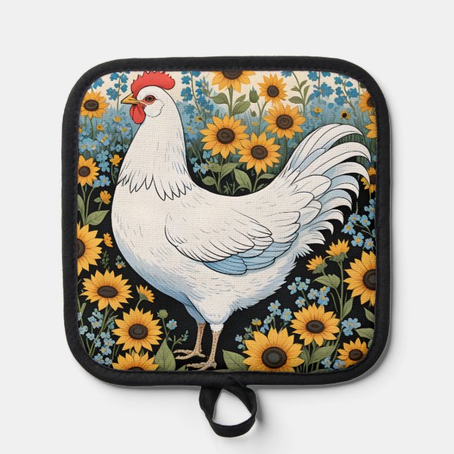 Porta Ollas Pollo Blanco y Girasoles (Anverso)