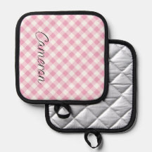 Portavasos de Gingham Rosa con Nombre Personalizad