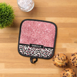 Porta Ollas Purpurina rosa Leopard Print Shimmer personalizado