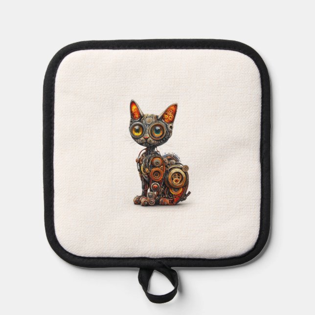 Porta Ollas Purr de vapor � Gato robot steampunk (Anverso)