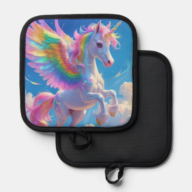 Porta Ollas Rainbow Winged Prancing Unicorn (Anverso/Reverso)