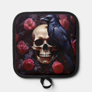 Porta Ollas Raven Skull y Rosas