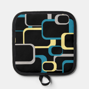 Porta Ollas Retro Cuadrados Azul Amarillo Gris Fondo Negro