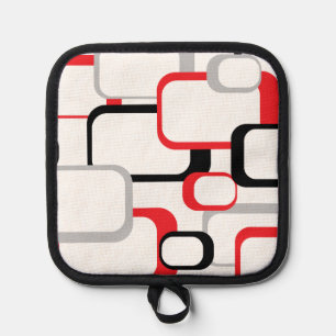 Porta Ollas Retro Cuadrados Rojo Gris Negro Fondo Blanco