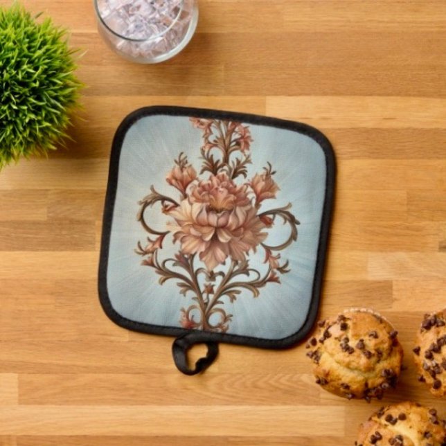 Porta Ollas Rosa Barroca (Pot Holder Full rubber protection cover no slip silicon hanging loop. )