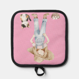 Porta Ollas Rosa Topflappen mit Mädchen und Katze