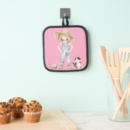 Porta Ollas Rosa Topflappen mit Mädchen und Katze