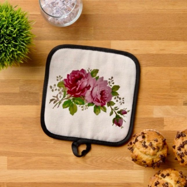 Porta Ollas Rosa Vintage  (Pot Holder Full rubber protection cover no slip silicon hanging loop. )