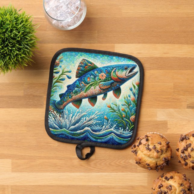 Porta Ollas Salto de salmón Mosaic Floral Azul Peach (De arriba hacia abajo)