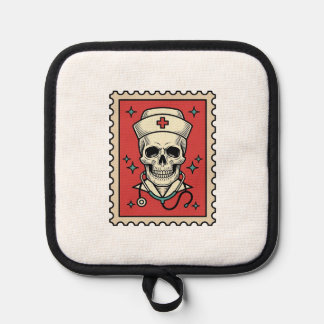 Porta Ollas Sello divertido de enfermera calavera retro_1