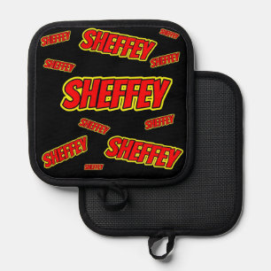 Porta Ollas Sheffey Red Comic Font