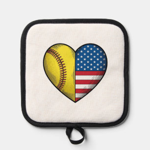 Porta Ollas Softbol bandera de EE. UU. corazón diseño vectoria