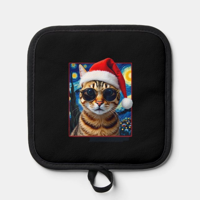 Porta Ollas Starry Night Orange Tabby Cat Christmas (Anverso)